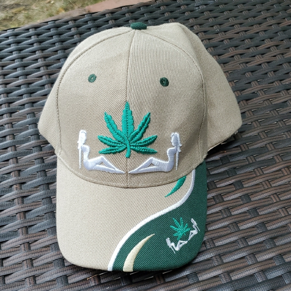Tan and Green Embroidered Hat